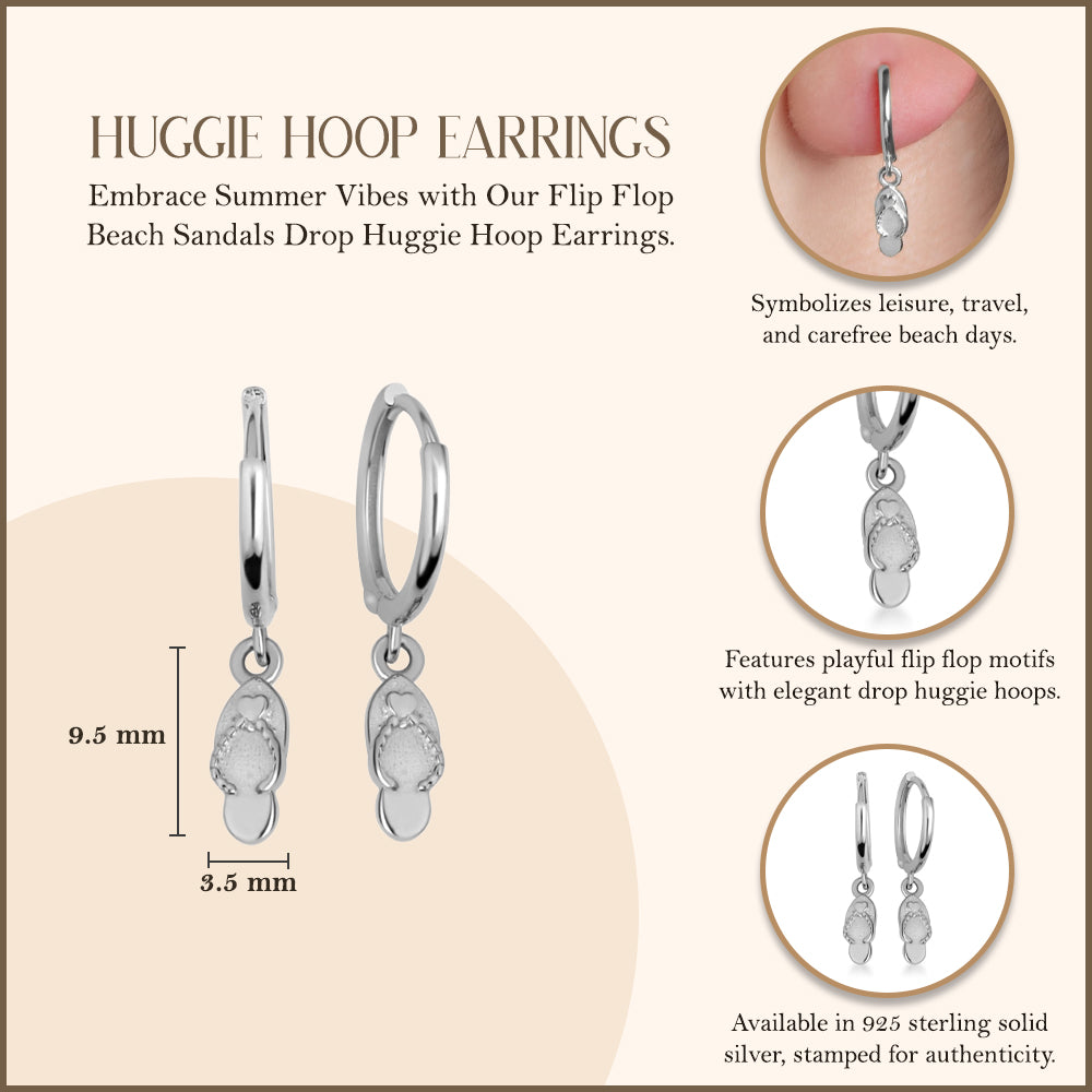 Sterling Silver Flip Flop Beach Sandals Drop Huggie Hoop Earrings, view 3