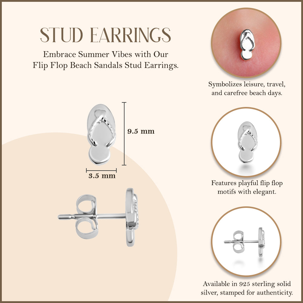 Sterling Silver Flip Flop Beach Sandals Stud Earrings, view 3