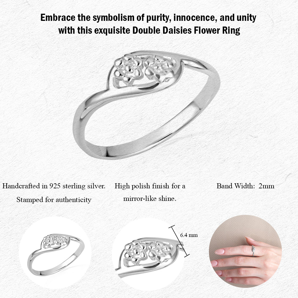 Sterling Silver Flower Daisy Band Ring, view 3