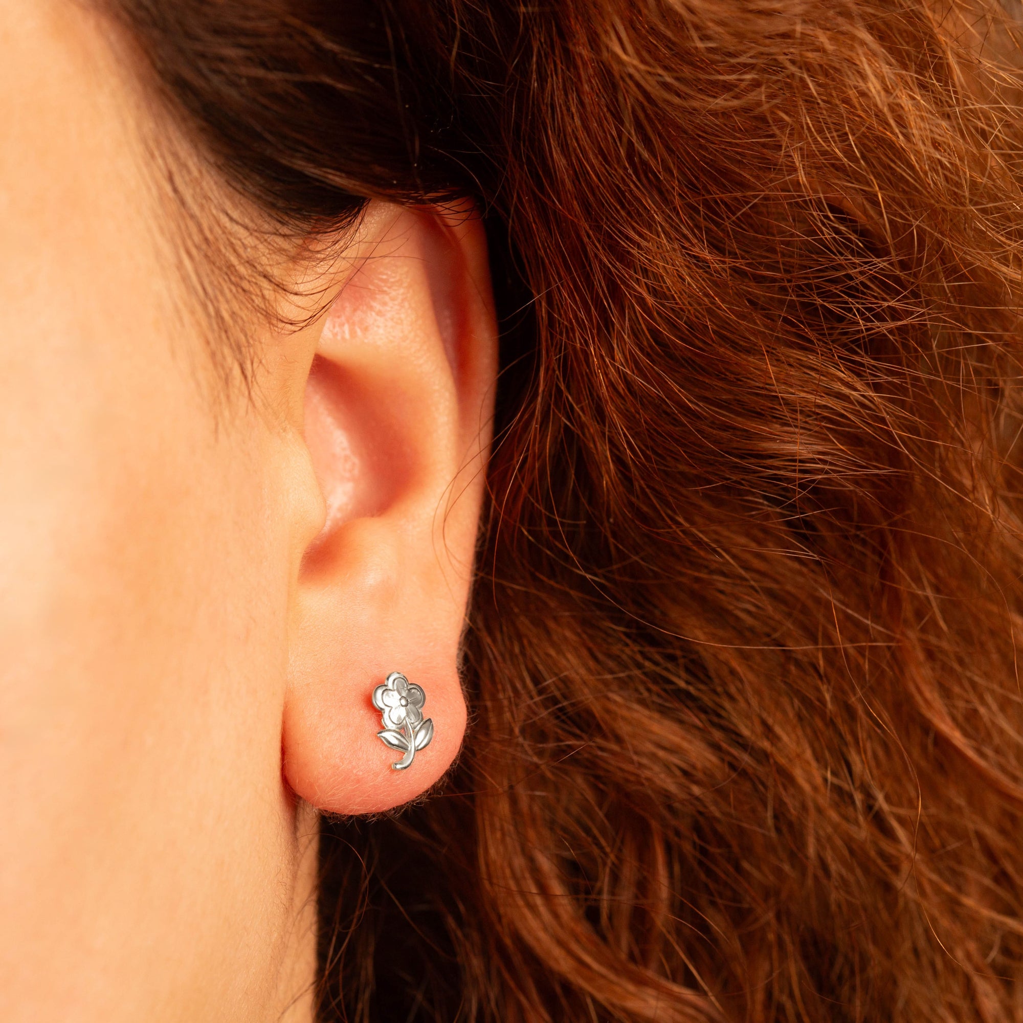Sterling Silver Flower Daisy Stud Earrings, view 2