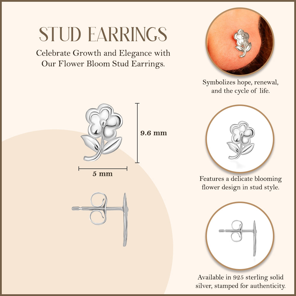 Sterling Silver Flower Daisy Stud Earrings, view 3