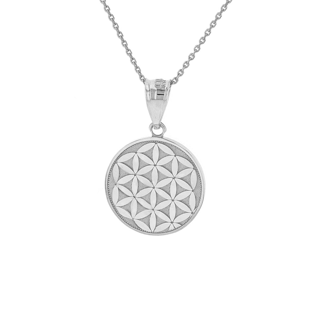 Sterling Silver Flower of Life Dainty Disc Medallion Pendant Necklace