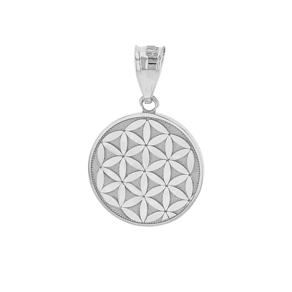 Sterling Silver Flower of Life Dainty Disc Medallion Pendant Necklace, view 2
