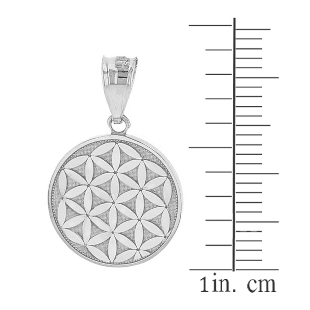 Sterling Silver Flower of Life Dainty Disc Medallion Pendant Necklace, view 3