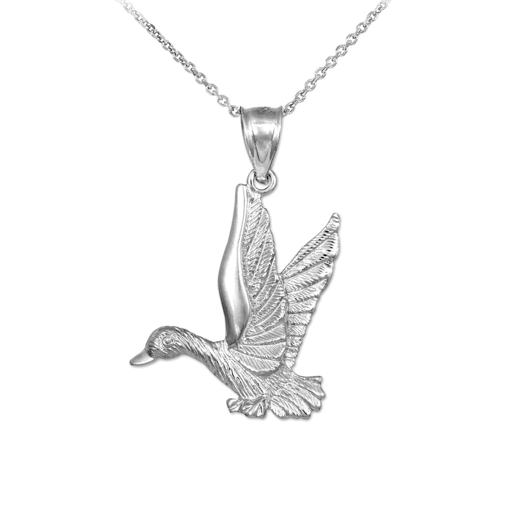 Sterling Silver Flying Mallard Duck Pendant Necklace