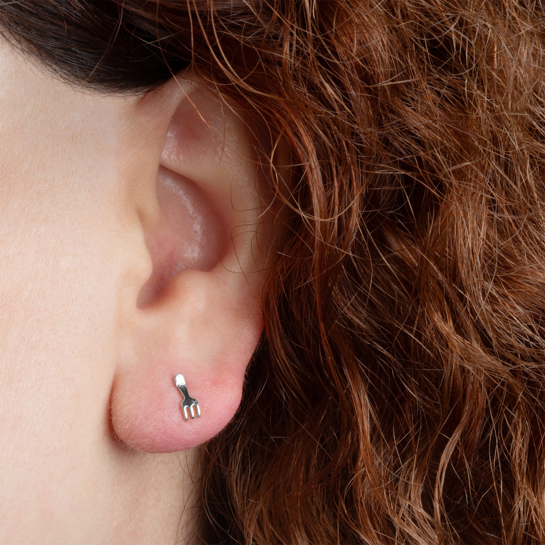Sterling Silver Fork Food Stud Earrings, view 2