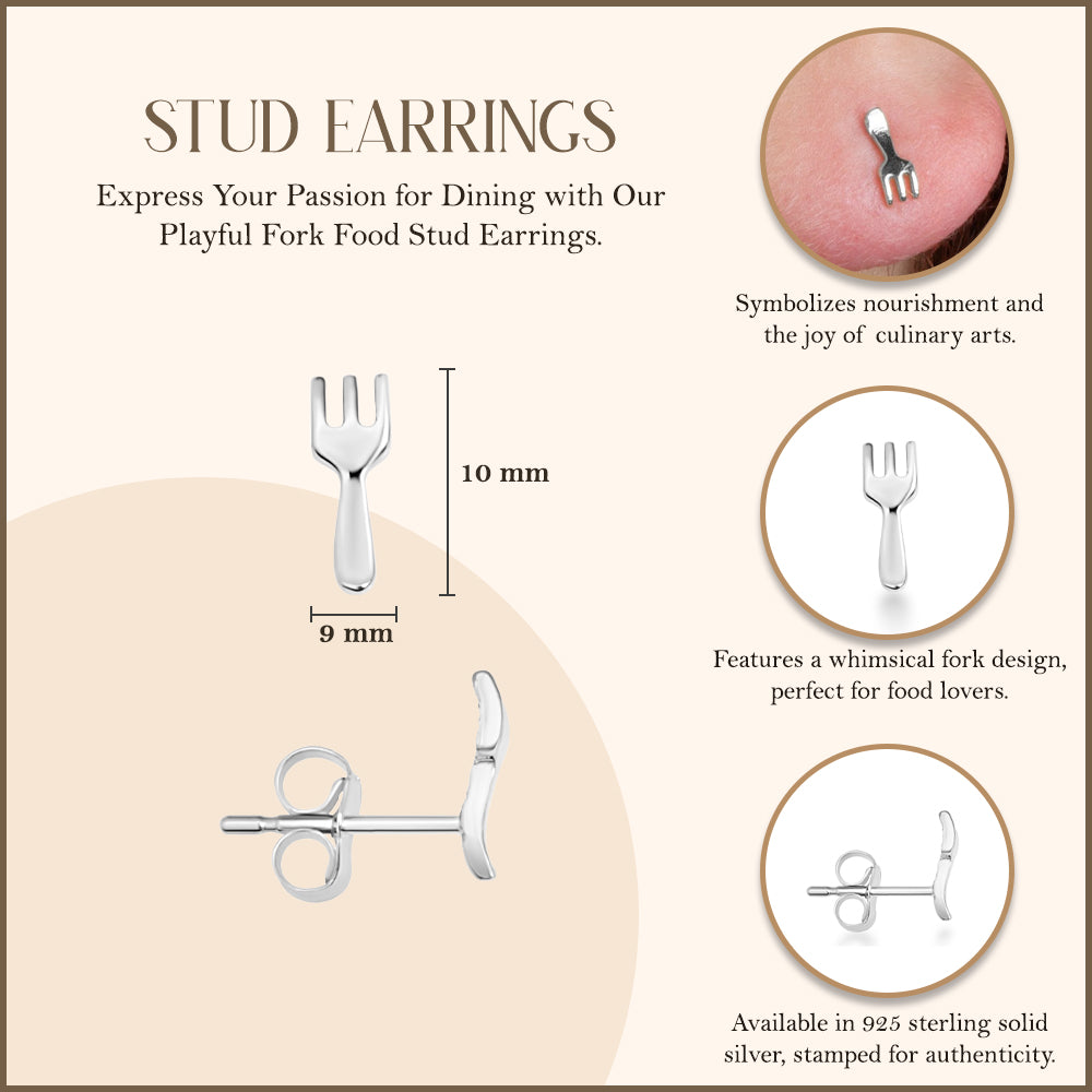 Sterling Silver Fork Food Stud Earrings, view 3