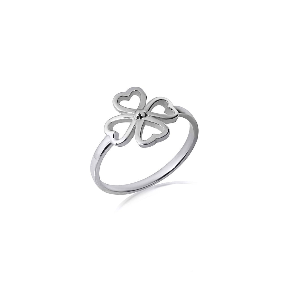 Sterling Silver Four Leaf Clover Lucky Heart Ring