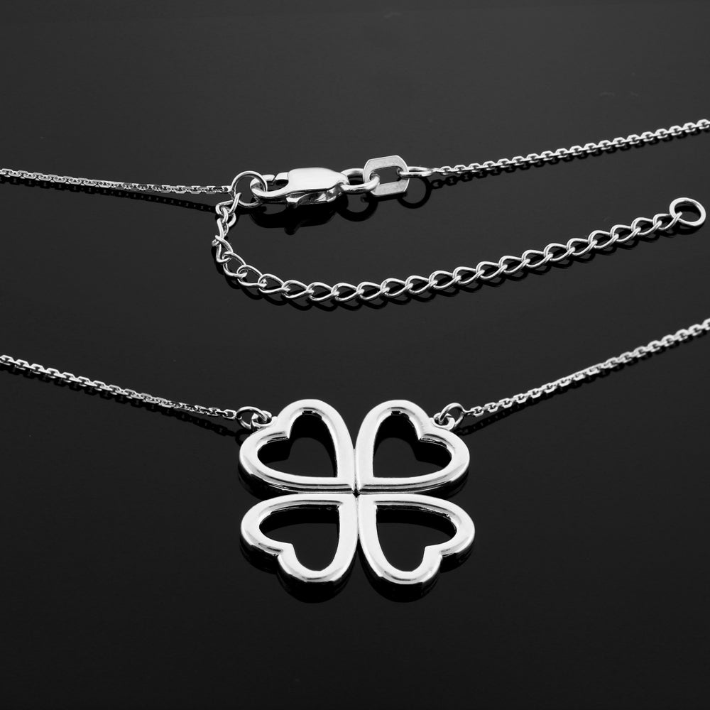 Sterling Silver Four Leaf Heart Clover Lucky Charm Necklace, view 2