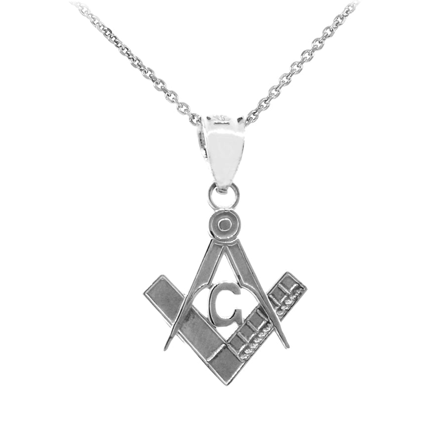 Sterling Silver Freemason Small Square & Compass Pendant Necklace