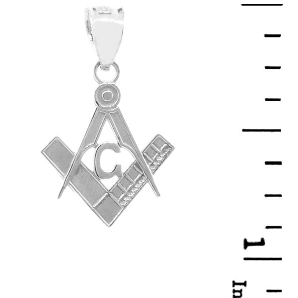 Sterling Silver Freemason Small Square & Compass Pendant Necklace, view 2