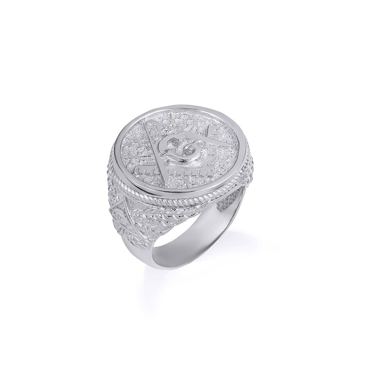 Sterling Silver Freemason Square & Compass All Seeing Eye Rope Signet Ring, view 3