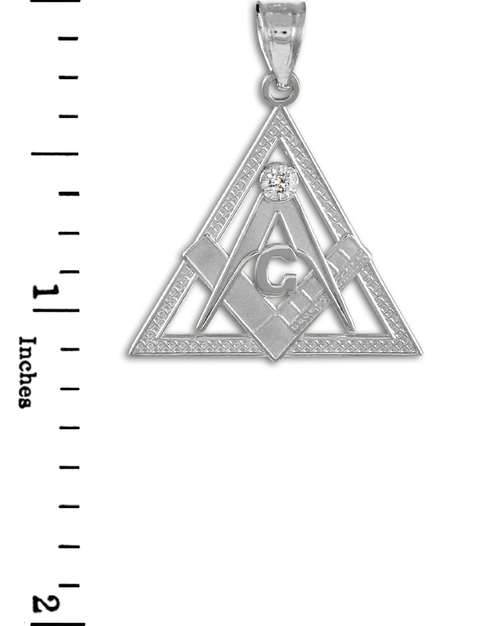 Sterling Silver Freemason Square & Compass CZ Eye Of Providence Triangle Pendant Necklace, view 4