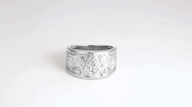 Sterling Silver Freemason Square & Compass Filigree Band Ring, view 3