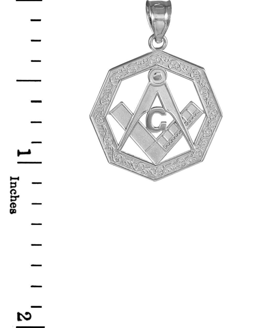Sterling Silver Freemason Square & Compass Octagon Shaped Pendant Necklace, view 3
