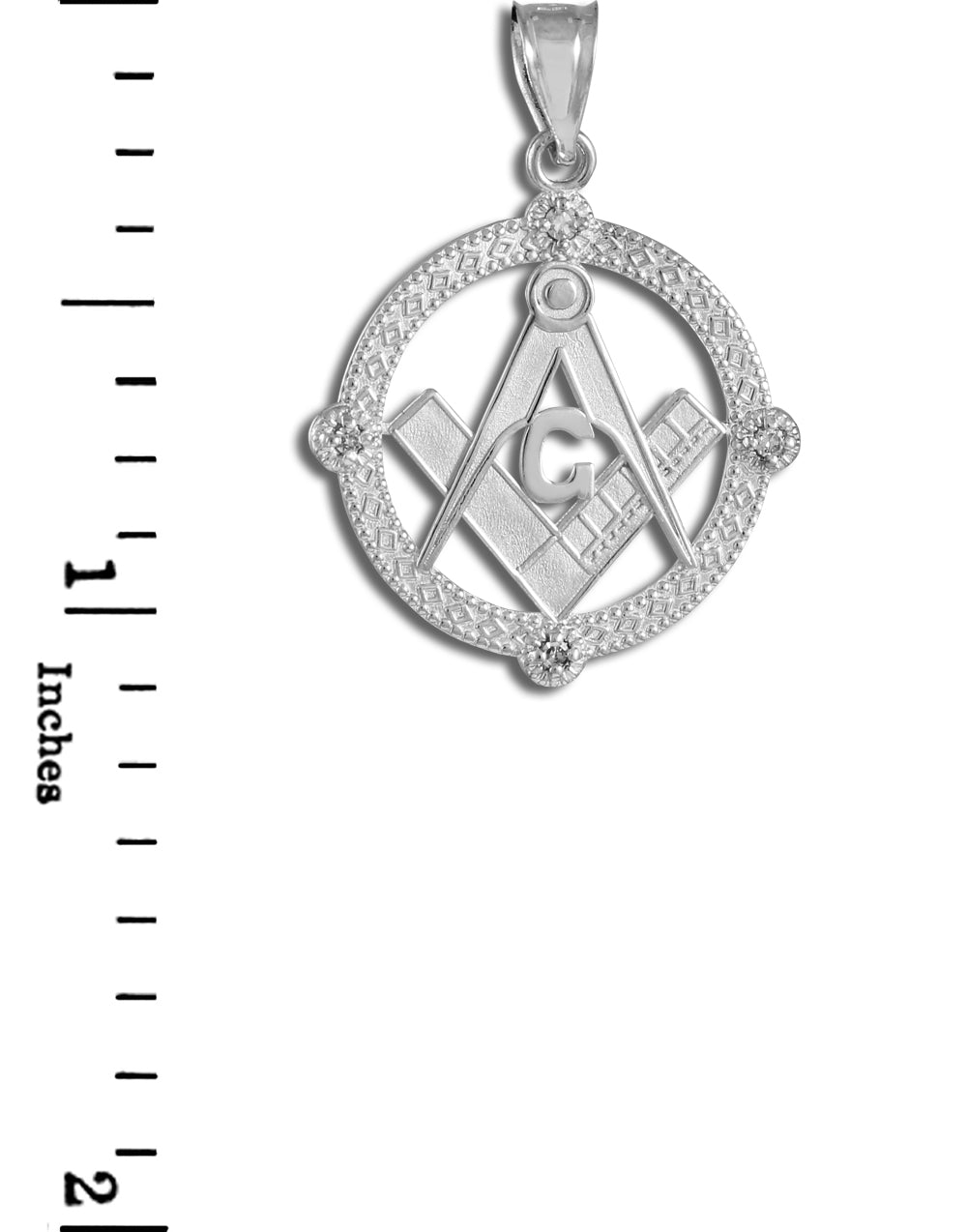 Sterling Silver Freemason Square & Compass Round Beaded Pendant Necklace, view 4
