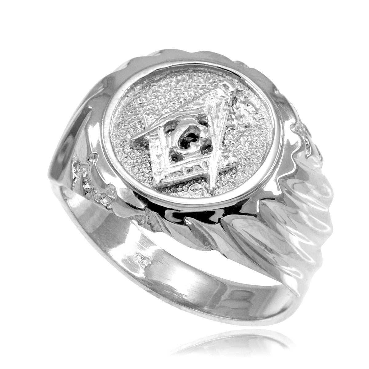 Sterling Silver Freemason Square & Compass Signet Ring