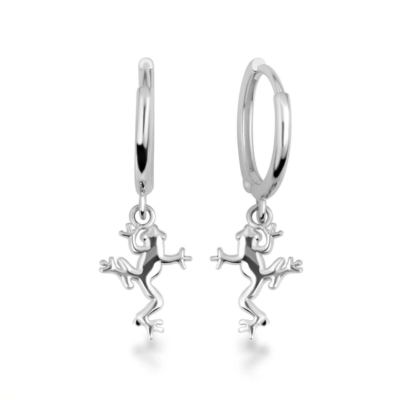 Sterling Silver Frog Animal Drop Huggie Hoop Earrings