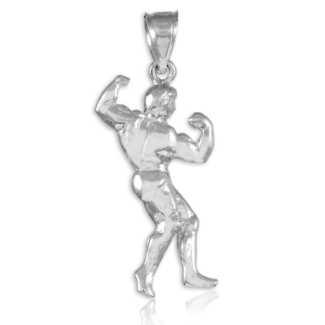 Sterling Silver Full Bodybuilder Sports Pendant Necklace, view 2