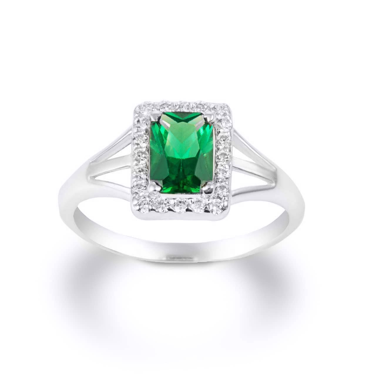 Sterling Silver Gemstone Emerald Cut CZ Studded Ring