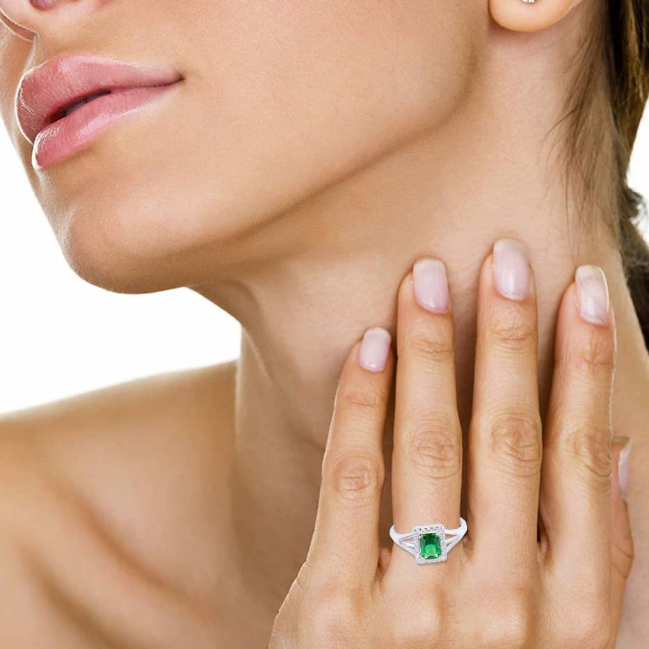 Sterling Silver Gemstone Emerald Cut CZ Studded Ring, view 2