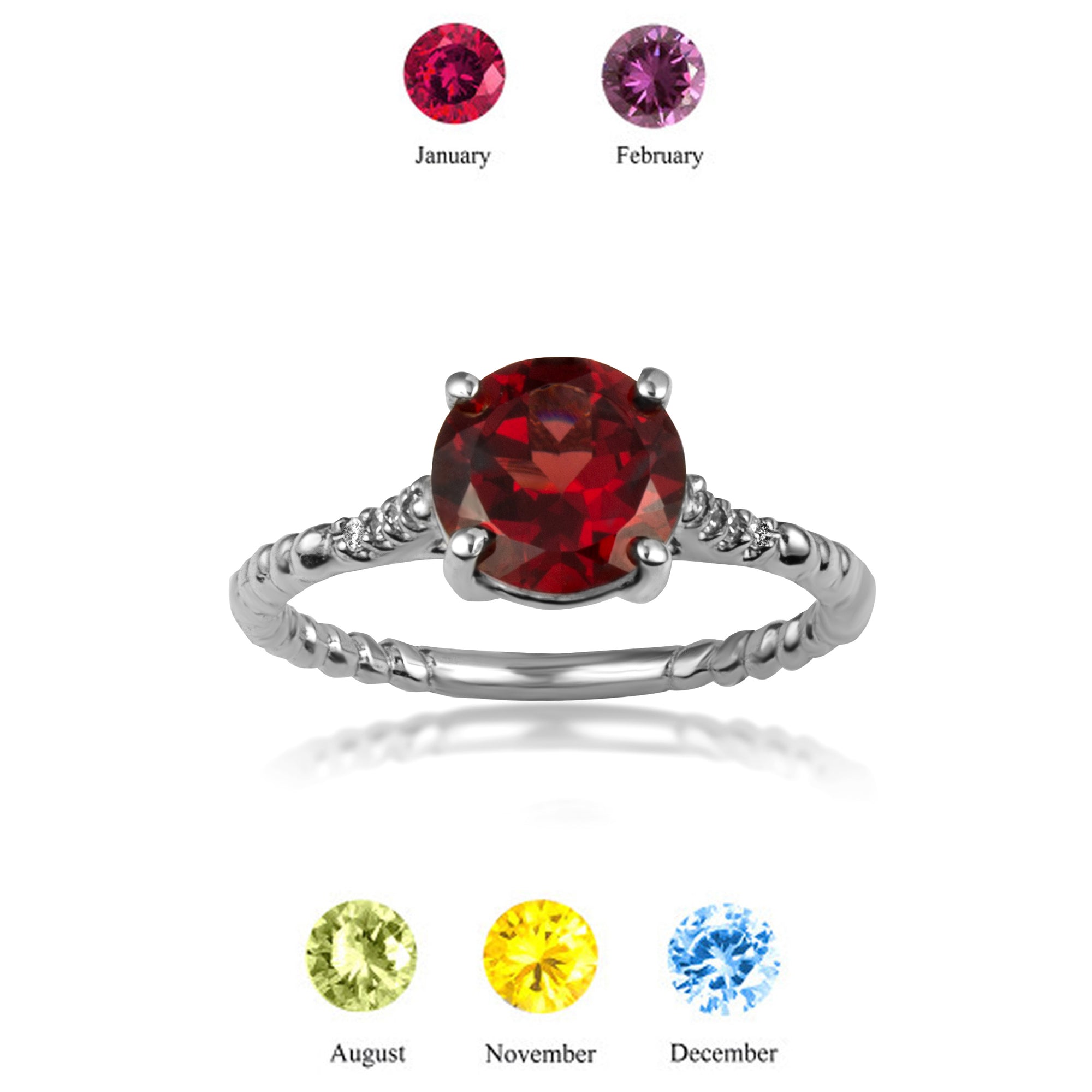 Sterling Silver Gemstone Ribbed Band CZ Ring