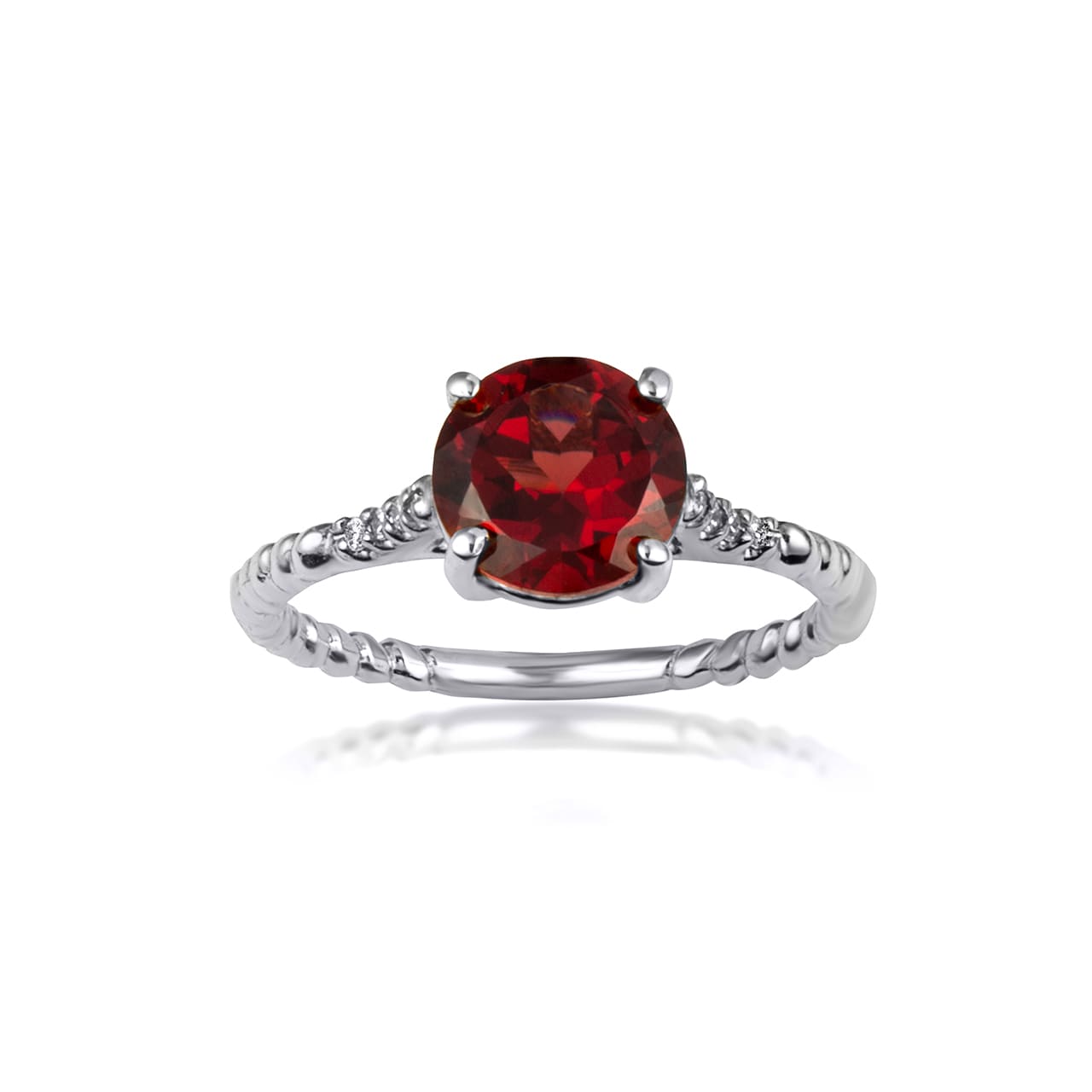 Sterling Silver Gemstone Ribbed Band CZ Ring, view 2