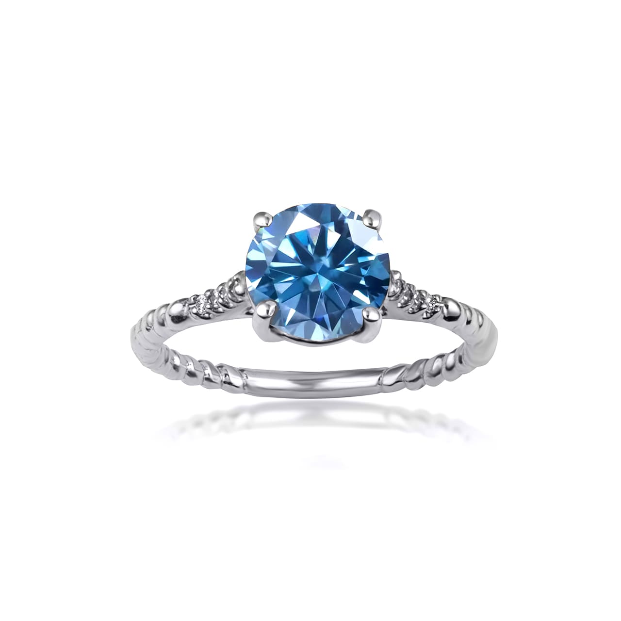 Sterling Silver Gemstone Ribbed Band CZ Ring, view 6