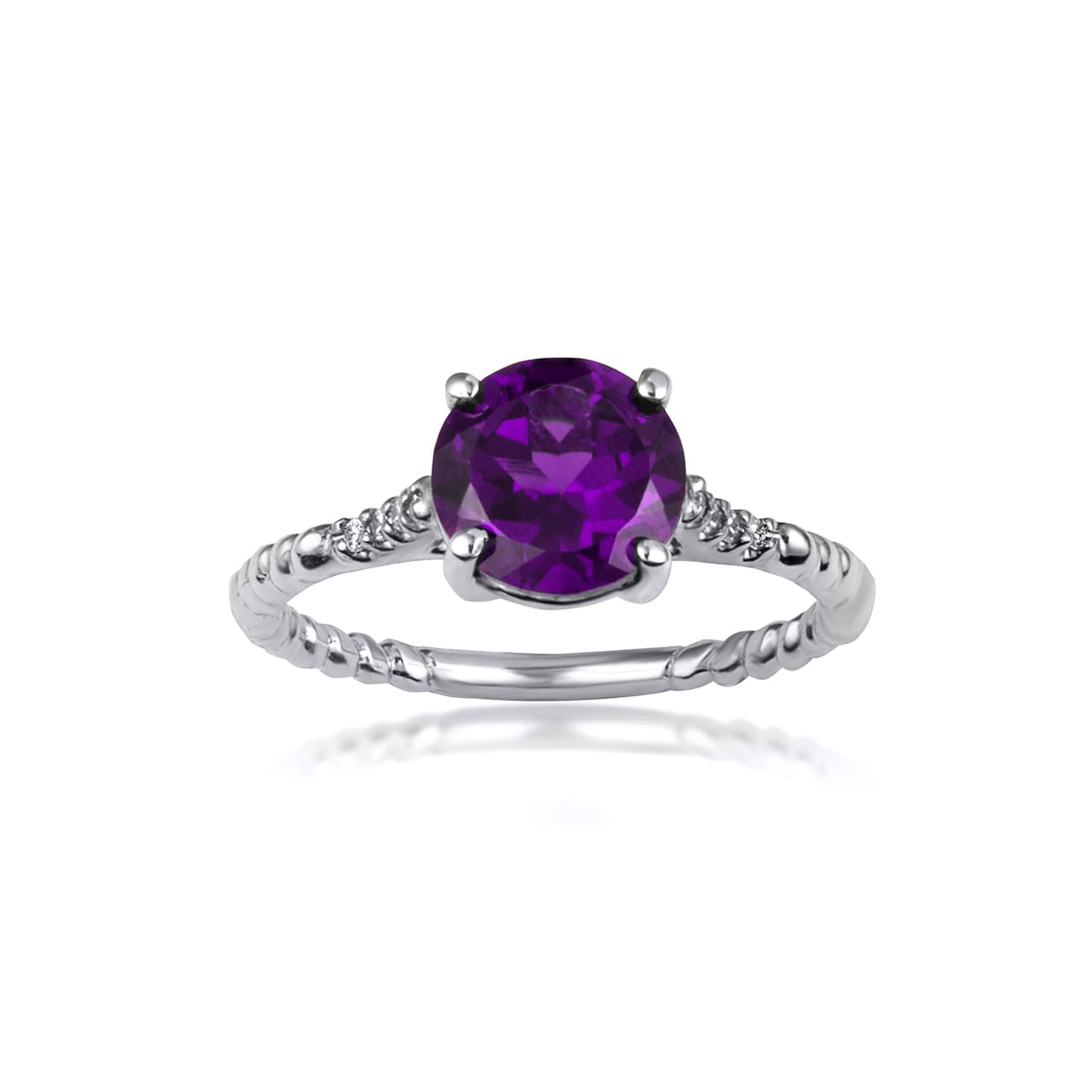 Sterling Silver Gemstone Ribbed Band CZ Ring, view 7