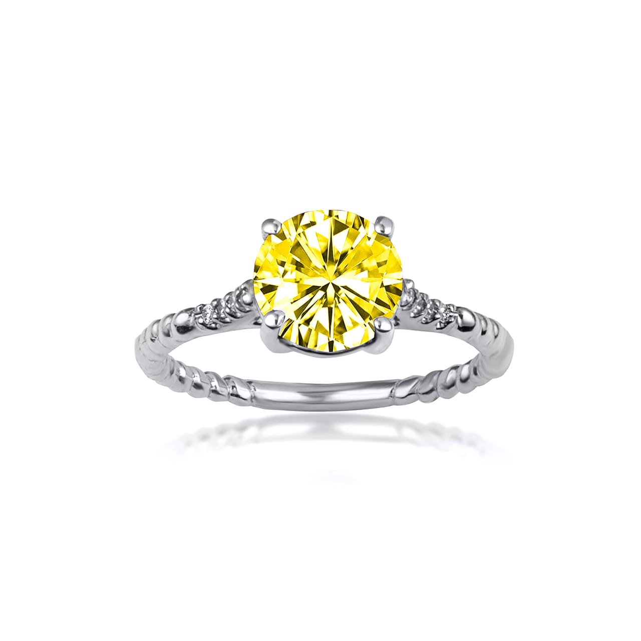 Sterling Silver Gemstone Ribbed Band CZ Ring, view 8