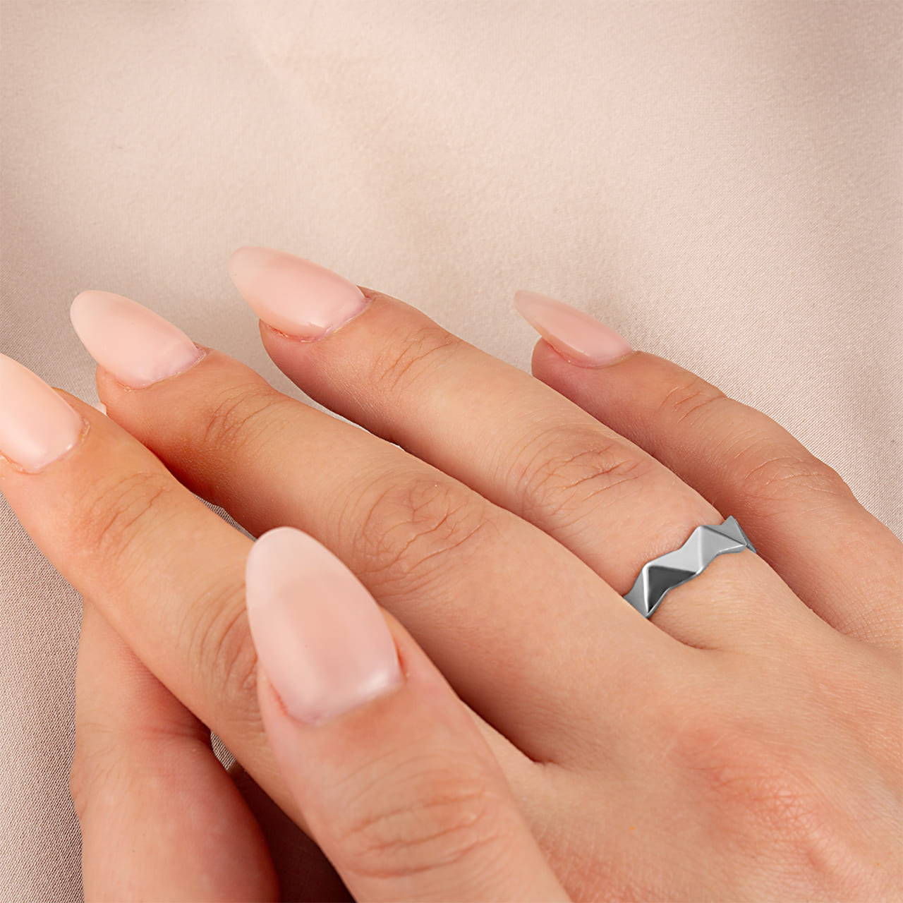 Sterling Silver Geometric Band Ring, view 2