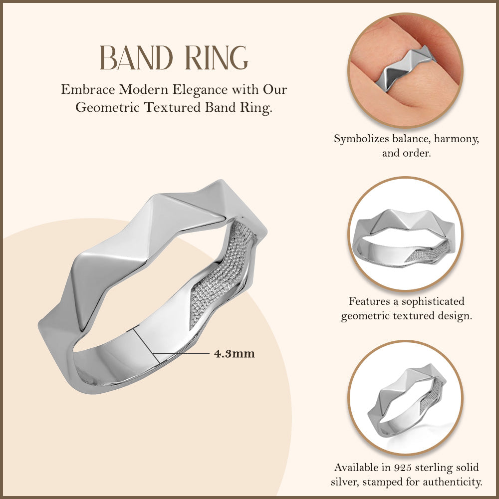 Sterling Silver Geometric Band Ring, view 3