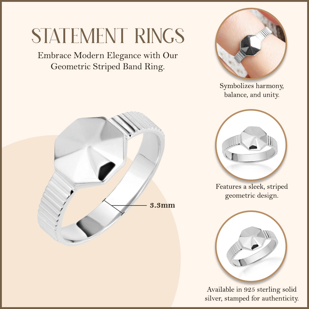 Sterling Silver Geometric Striped Band Ring, view 3