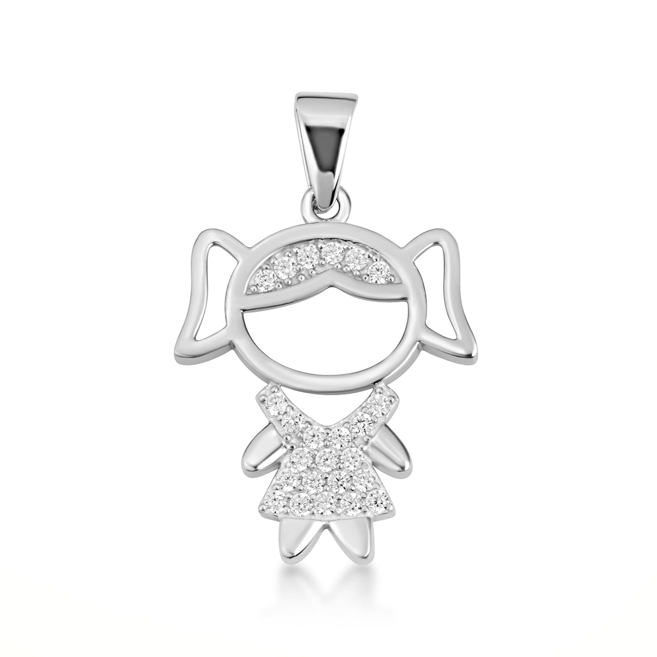 Sterling Silver Girl Silhouette Studded Pendant Necklace