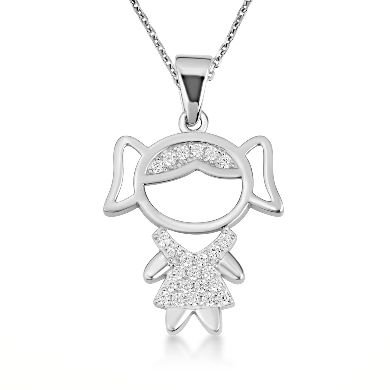 Sterling Silver Girl Silhouette Studded Pendant Necklace, view 4