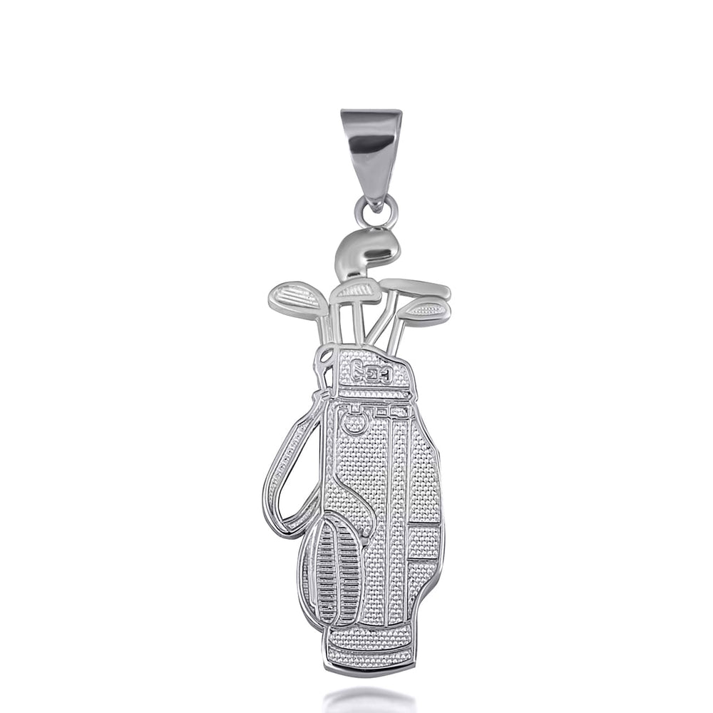 Sterling Silver Golf Bag & Clubs Beaded Sports Pendant Necklace