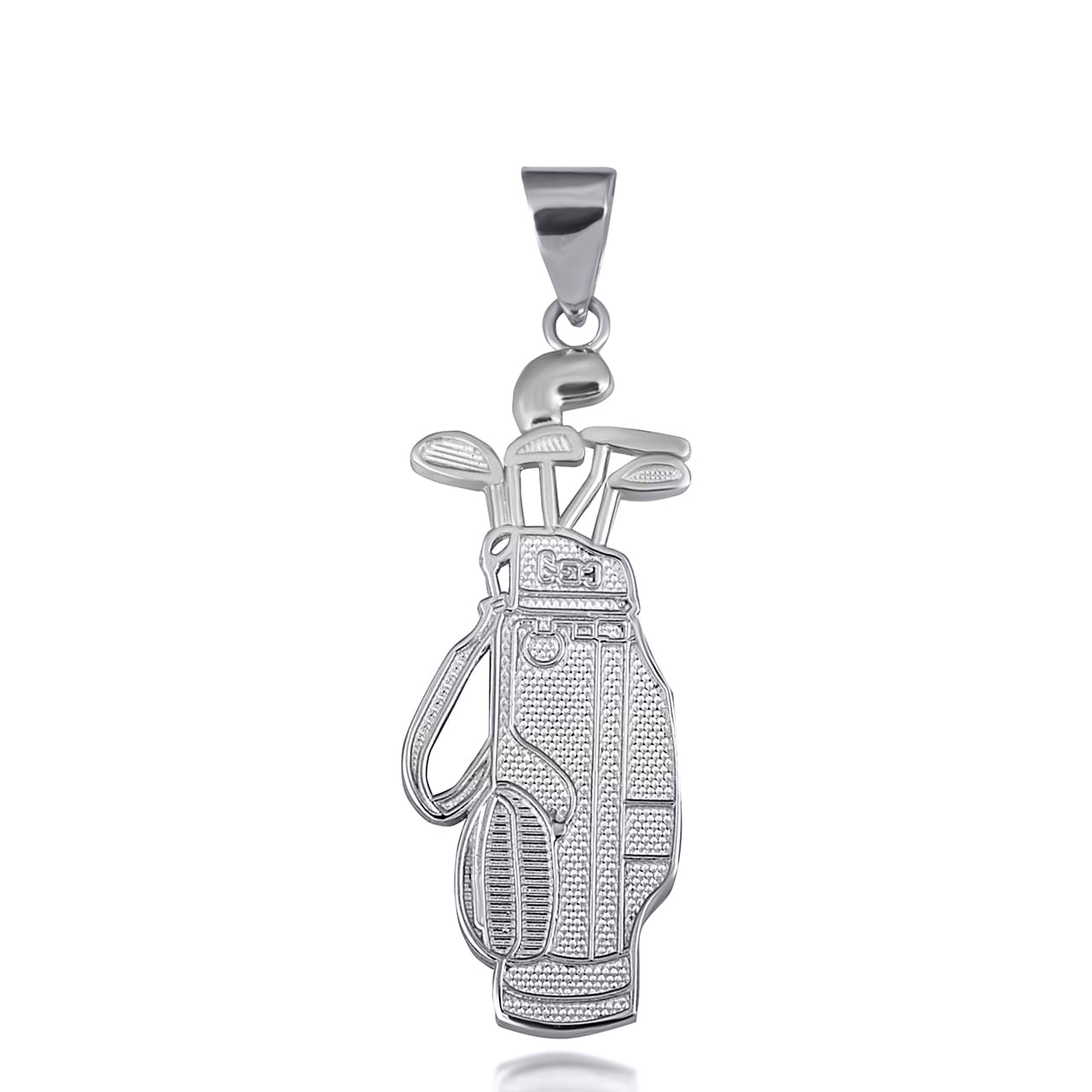 Sterling Silver Golf Bag & Clubs Beaded Sports Pendant Necklace