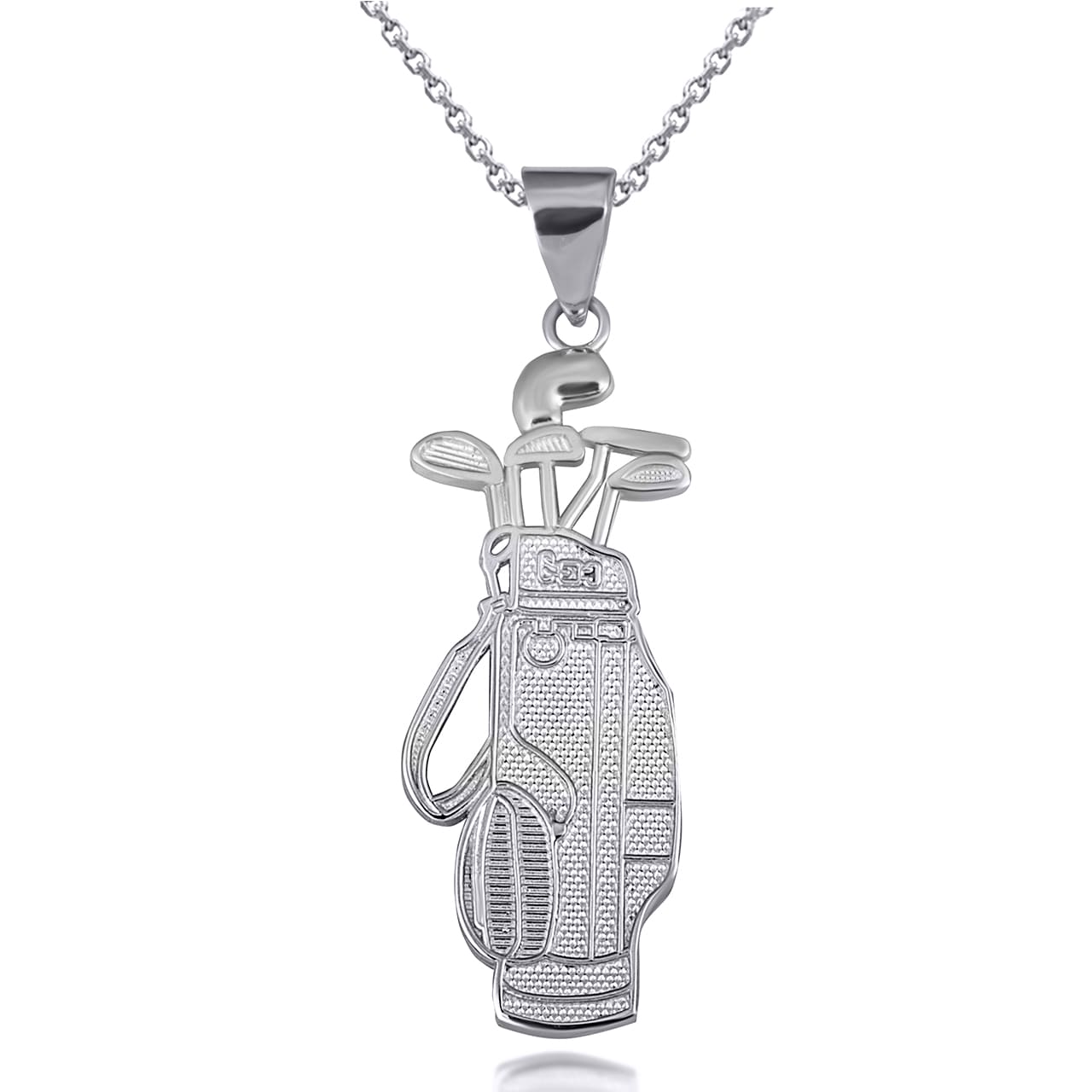 Sterling Silver Golf Bag & Clubs Beaded Sports Pendant Necklace, view 4
