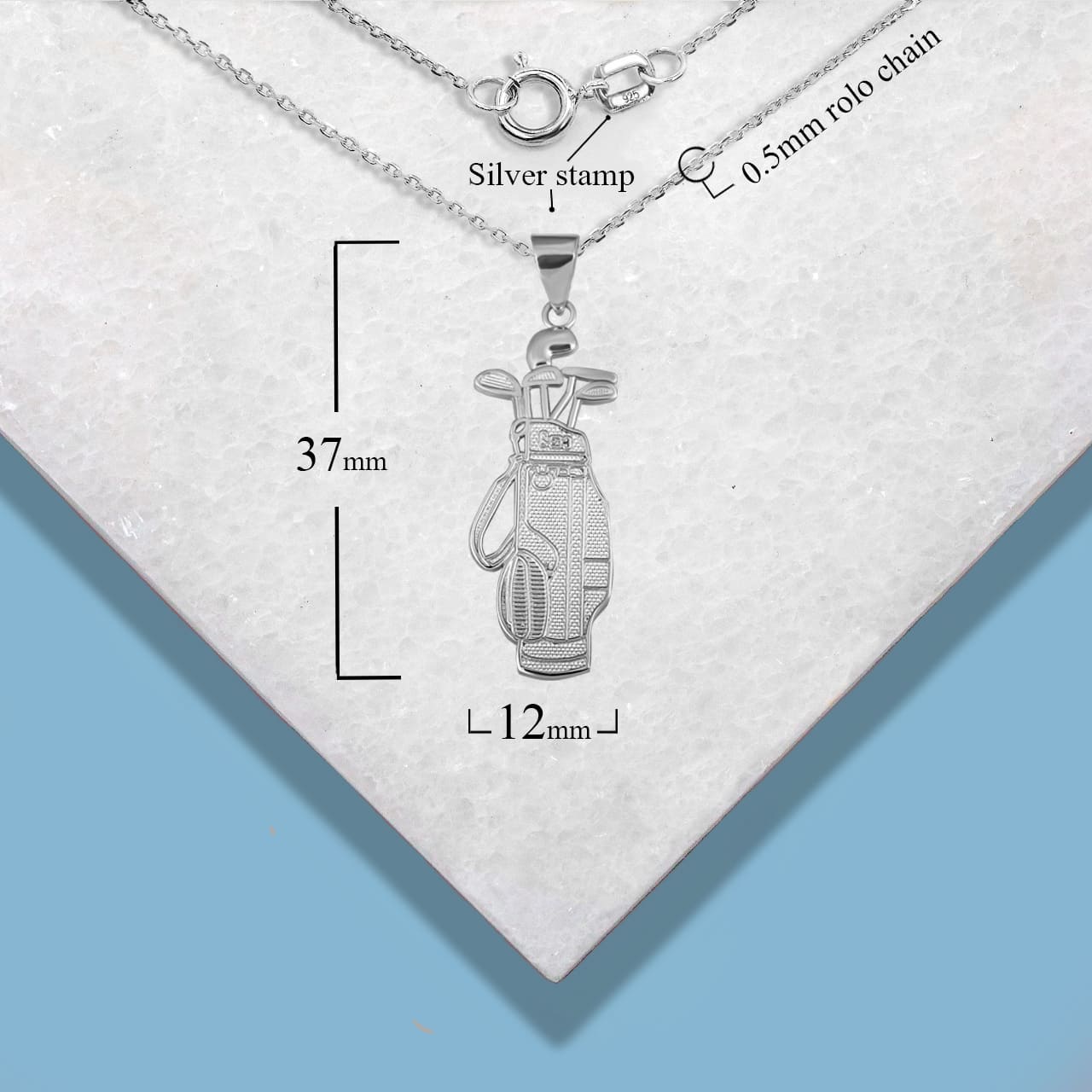 Sterling Silver Golf Bag & Clubs Beaded Sports Pendant Necklace, view 5
