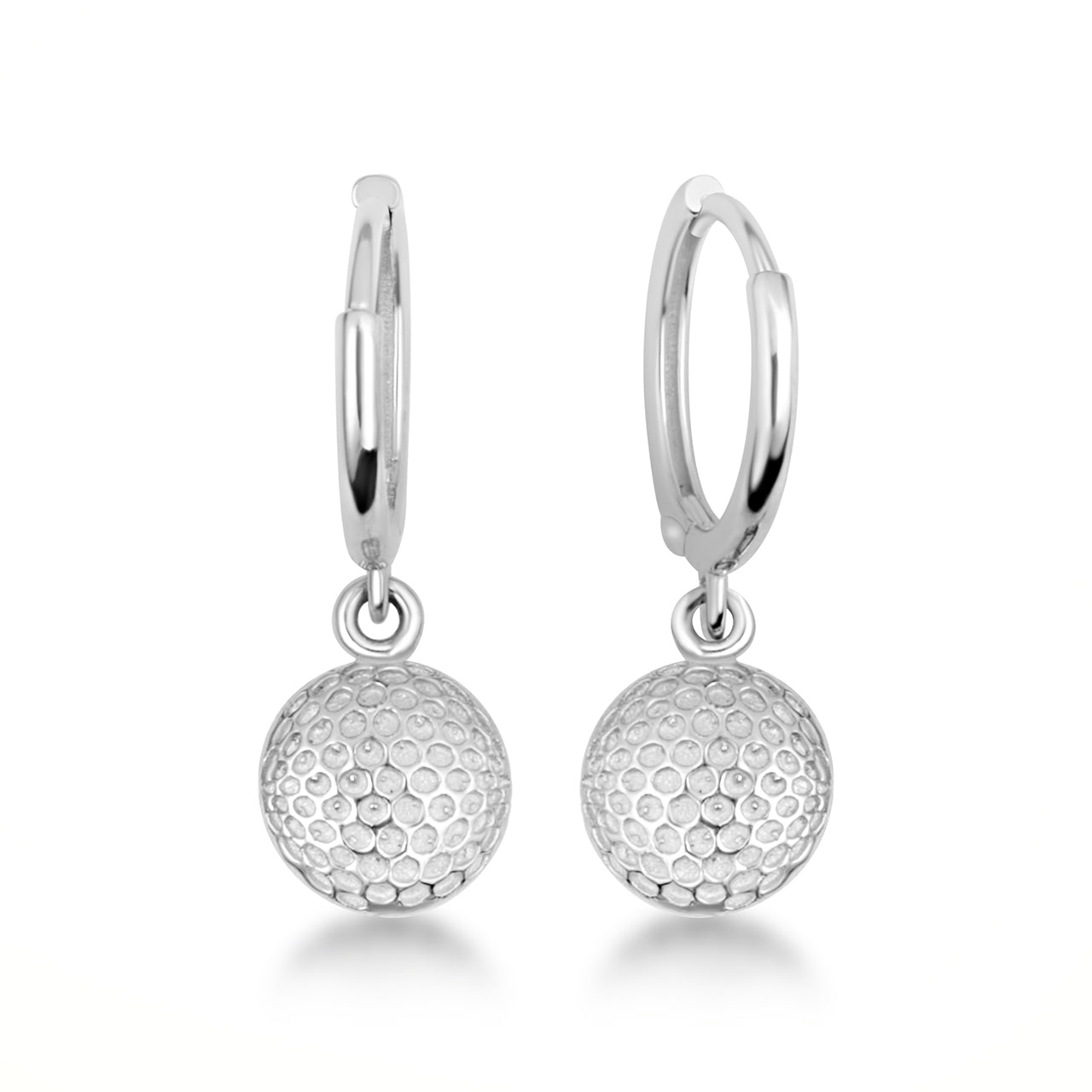 Sterling Silver Golf Ball Textured Drop Huggie Earrings