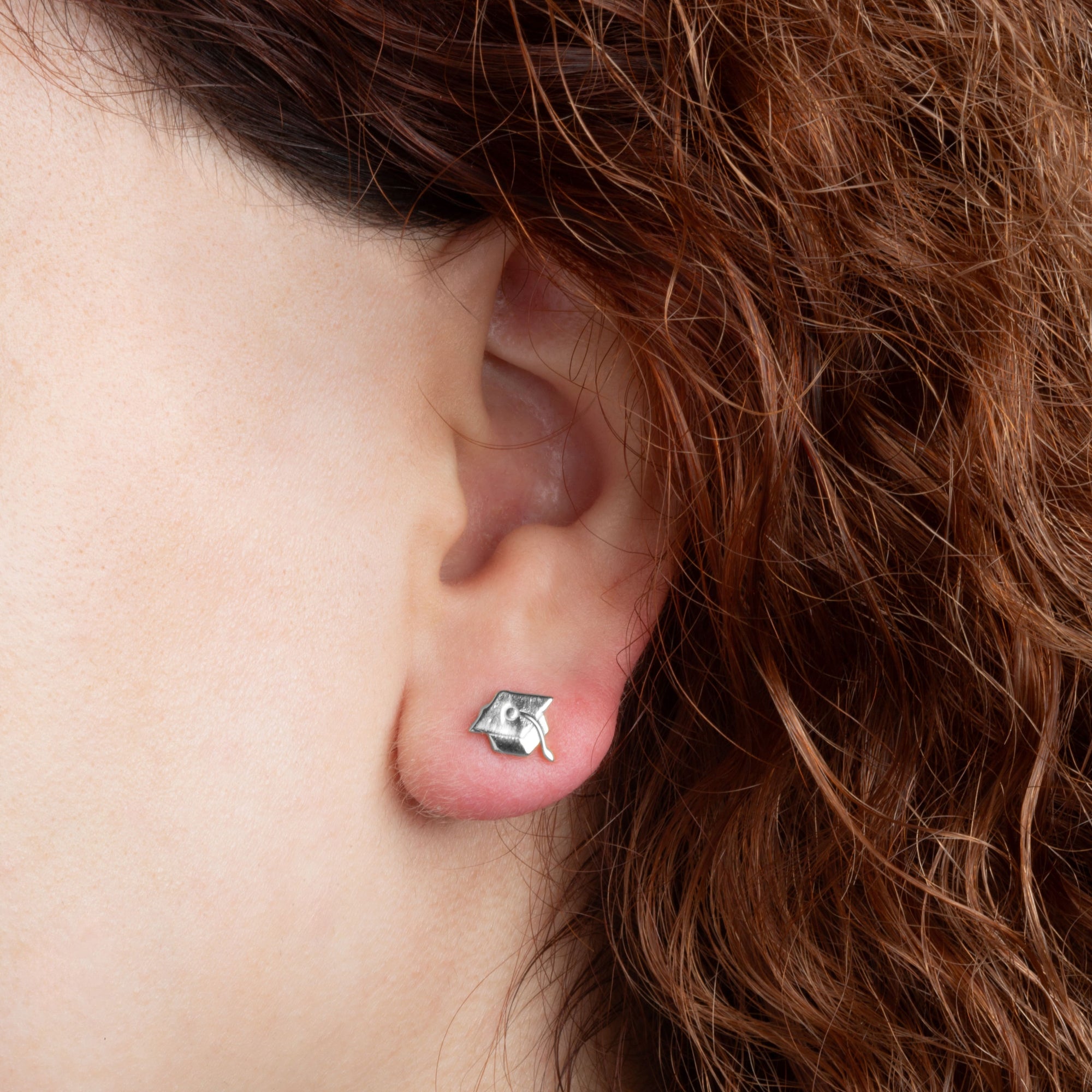 Sterling Silver Graduation Cap Stud Earrings, view 2