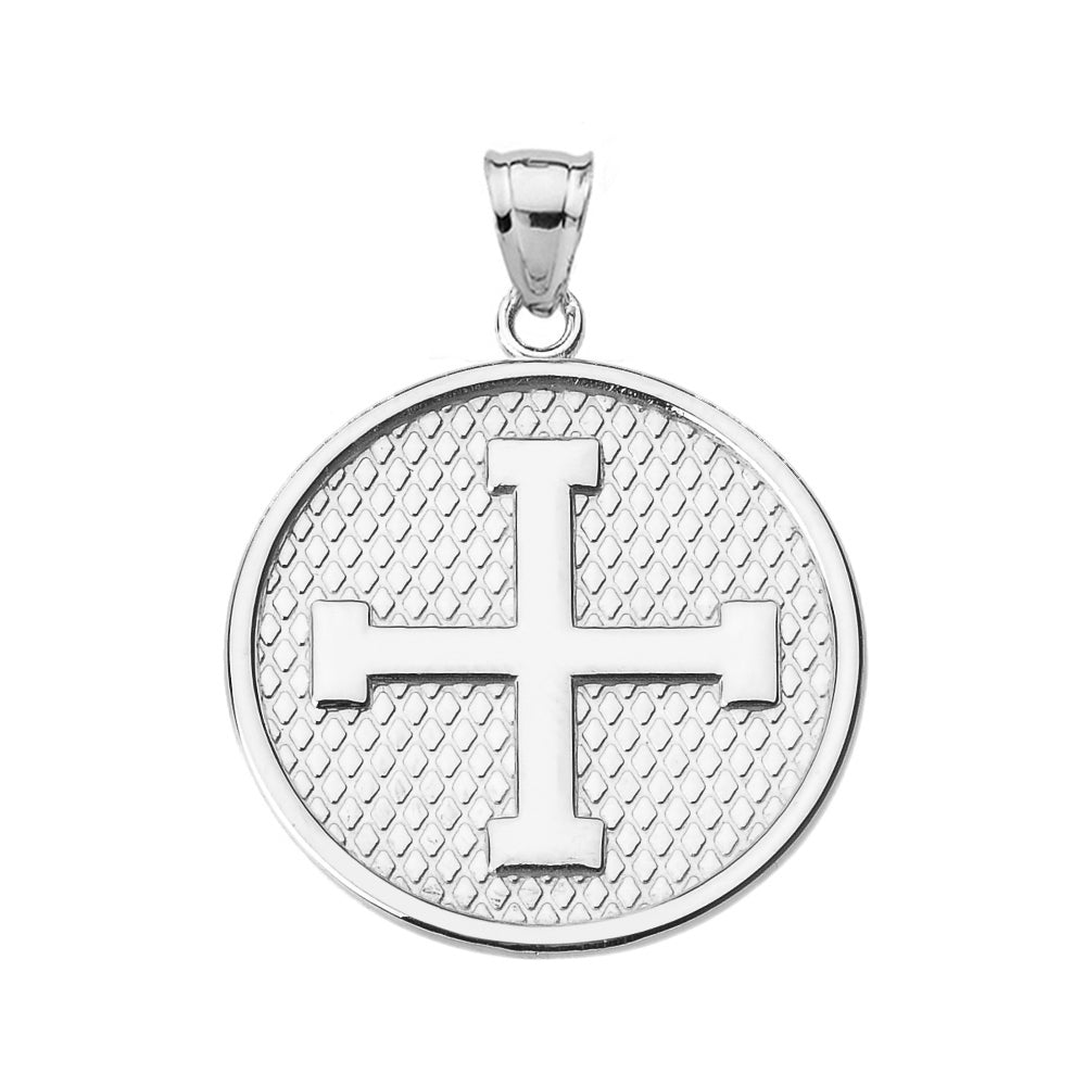 Sterling Silver Greek Cross Round Pendant Necklace, view 2