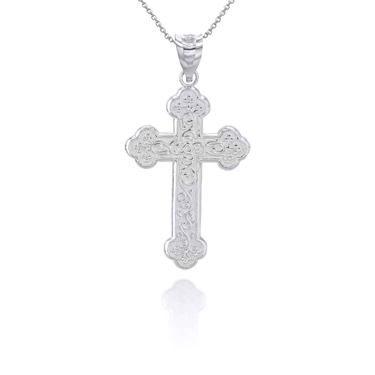 Sterling Silver Greek Orthodox Floral Rose Cross Pendant Necklace, view 4
