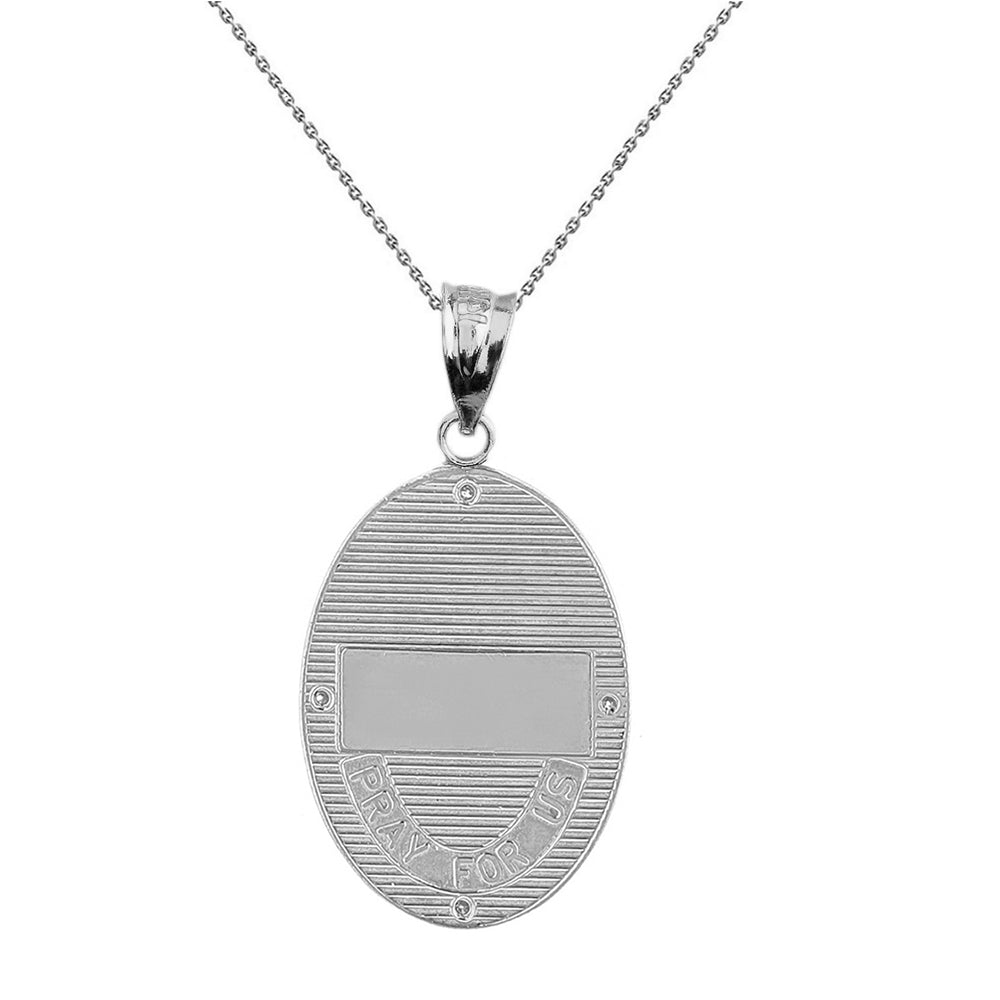 Sterling Silver Greek Orthodox Saint Nectarios of Aegina Engravable CZ Medallion Oval Pendant Necklace 1.00" (25 mm), view 2