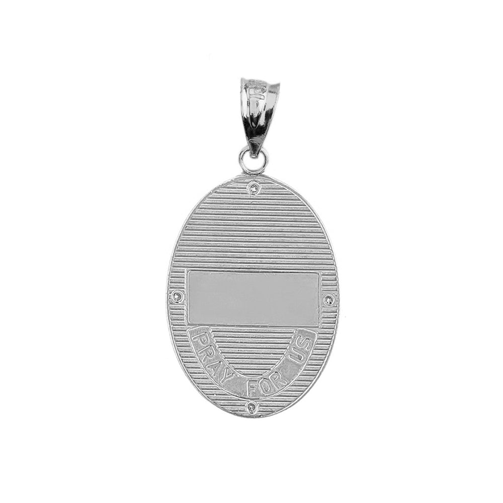 Sterling Silver Greek Orthodox Saint Nectarios of Aegina Engravable CZ Medallion Oval Pendant Necklace 1.00" (25 mm), view 4