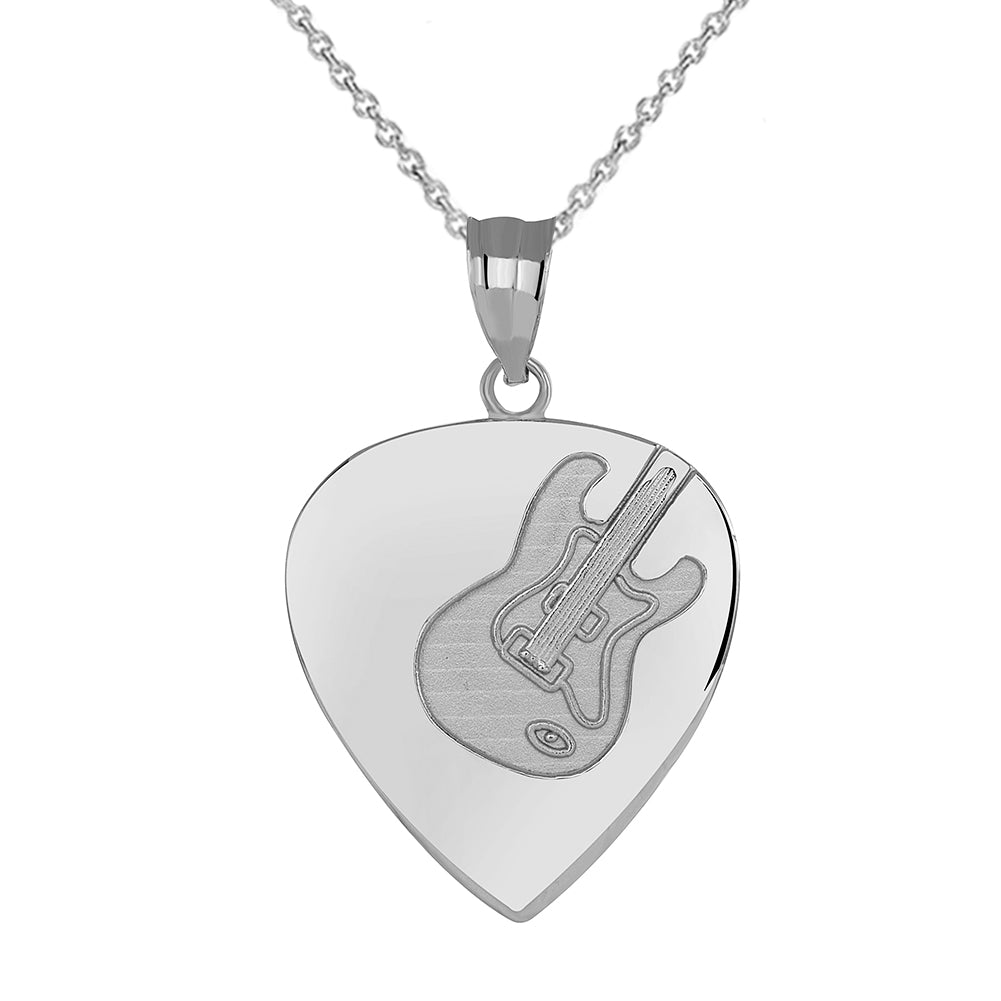 Sterling Silver Guitar Pick Pendant Necklace