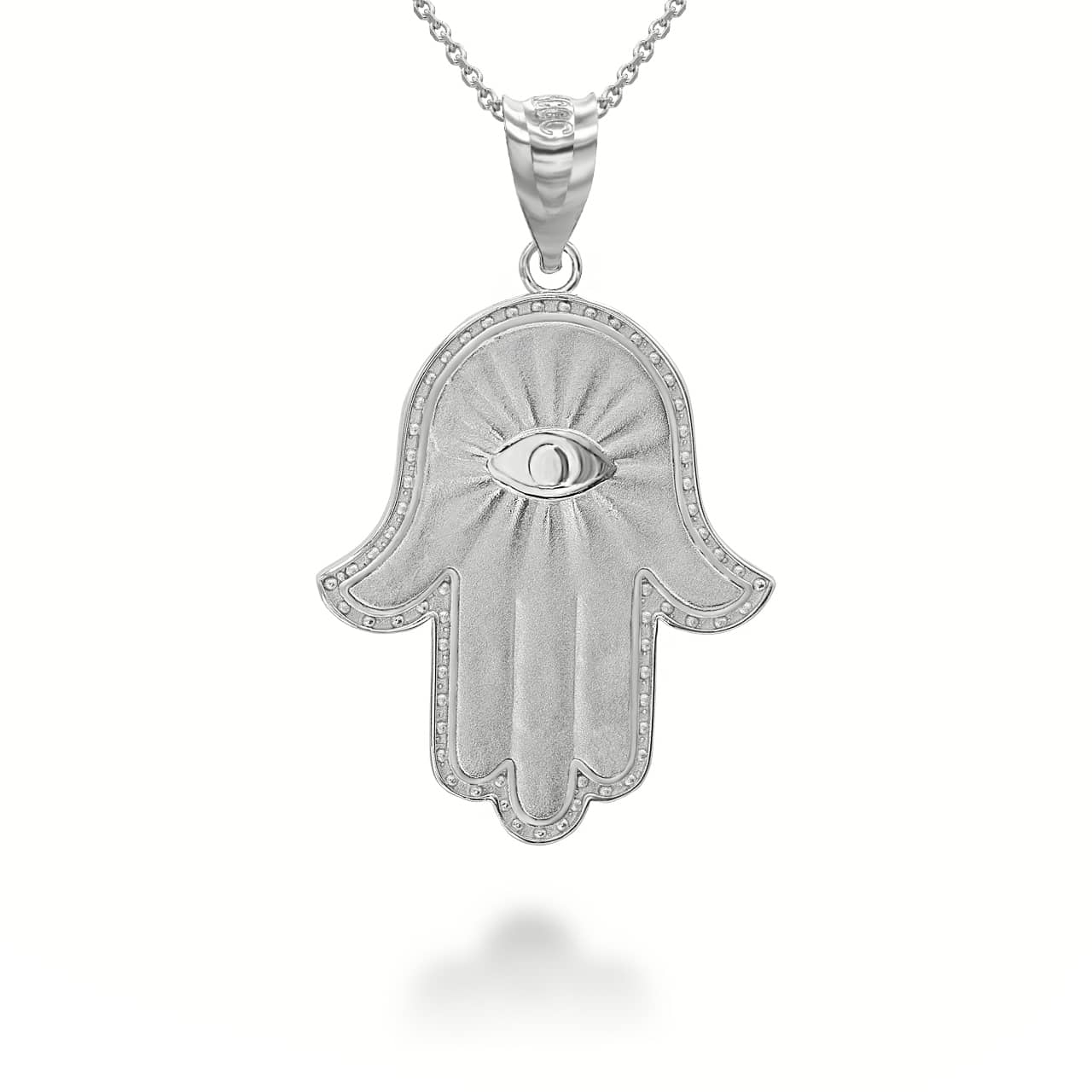 Sterling Silver Hamsa Hand Evil Eye Satin Finish Pendant Necklace, view 3