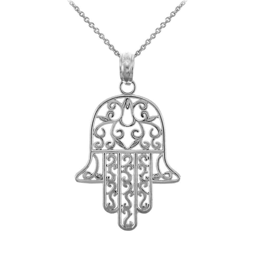 Sterling Silver Hamsa Hand Filigree Pendant Necklace