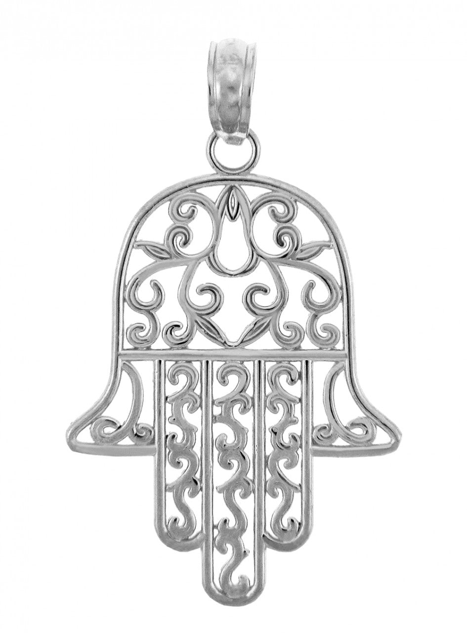 Sterling Silver Hamsa Hand Filigree Pendant Necklace, view 2