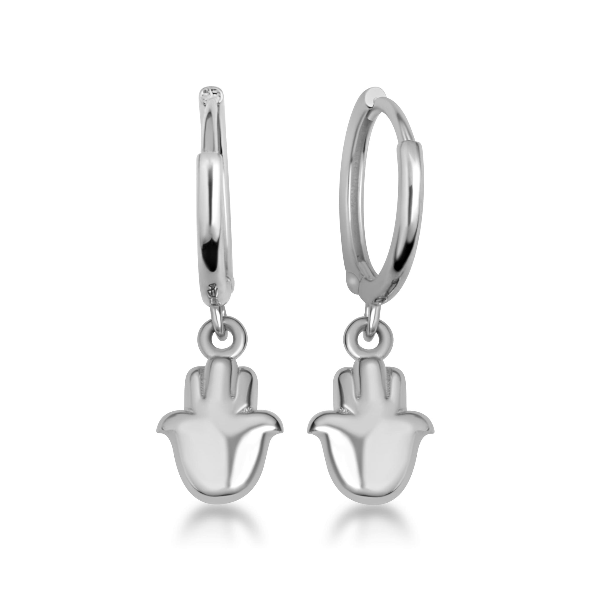 Sterling Silver Hamsa Hand Of Protection Drop Huggie Hoop Earrings